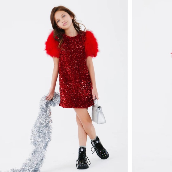 Lola + The Boys Red Sequin Kids Dance Dress - Picture 2 of 4